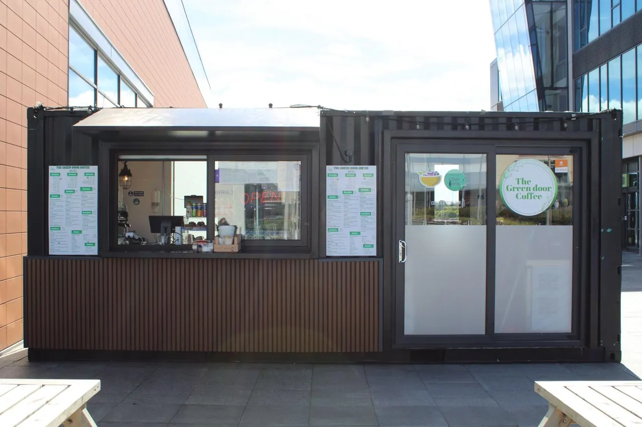 The green coffee truck from the outside